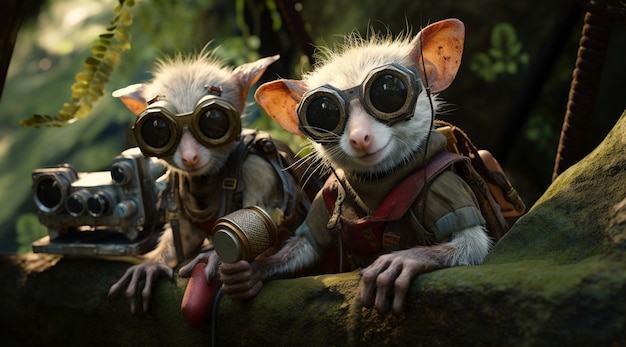 Des opossums de style futuriste avec des lunettes de protection