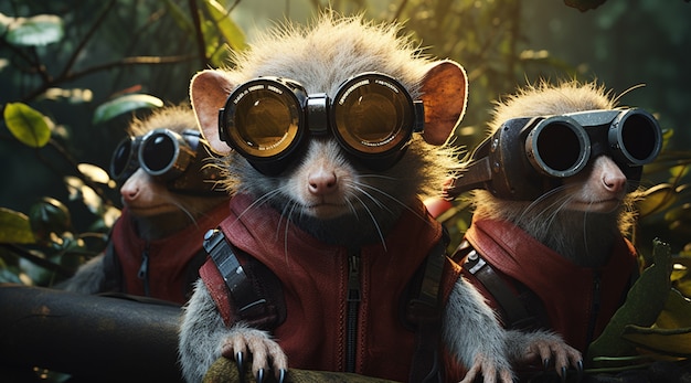 Des opossums de style futuriste avec des lunettes de protection