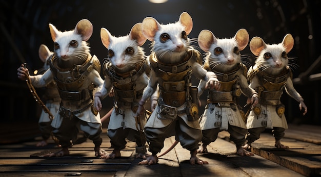 Photo gratuite des opossums de style futuriste portant des armures