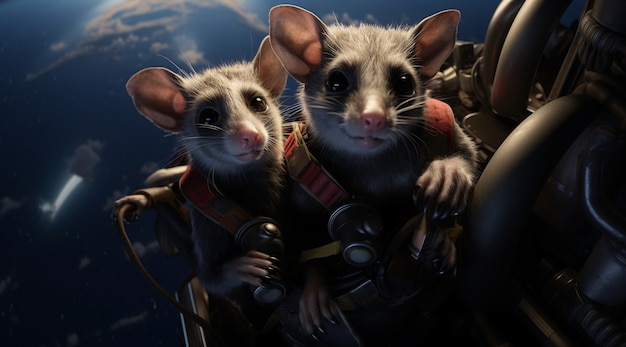 Des opossums de style futuriste portant des armures