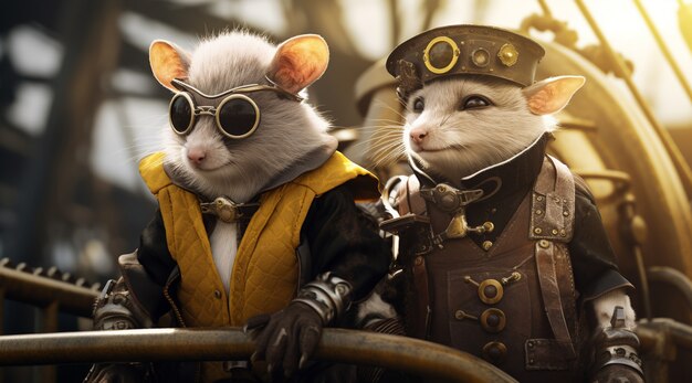 Des opossums de style futuriste portant des vêtements