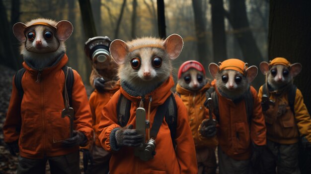 Des opossums de style futuriste portant des vêtements