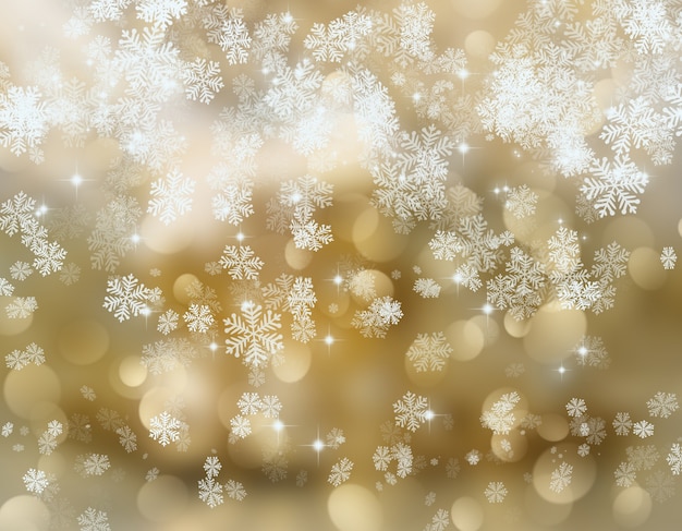 Photo gratuite or fond de noël de flocons de neige et étoiles