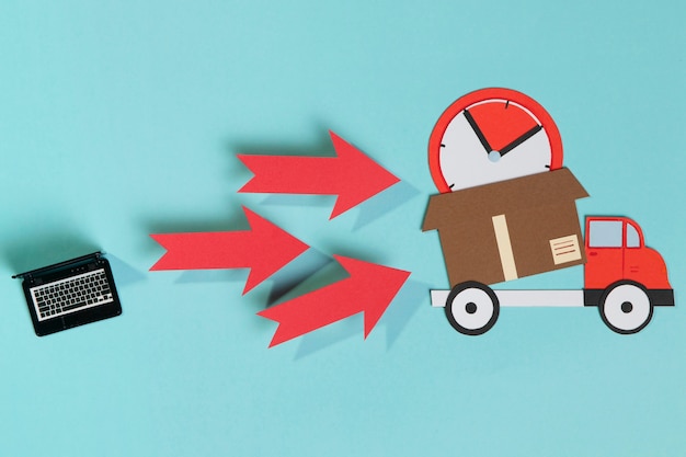 Ordinateur portable et camion de livraison avec boîte