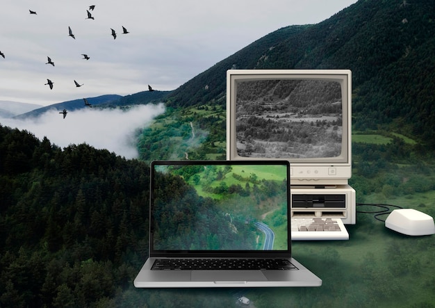 Photo gratuite ordinateur portable dans le concept de la nature