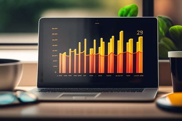 Un ordinateur portable avec un graphique sur l'écran qui dit "29" dessus