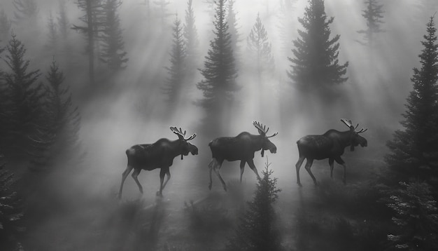 Photo gratuite l'orignal dans la nature en noir et blanc