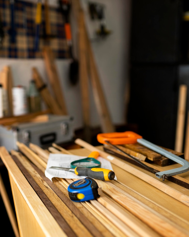 Photo gratuit outils en gros plan dans l'atelier