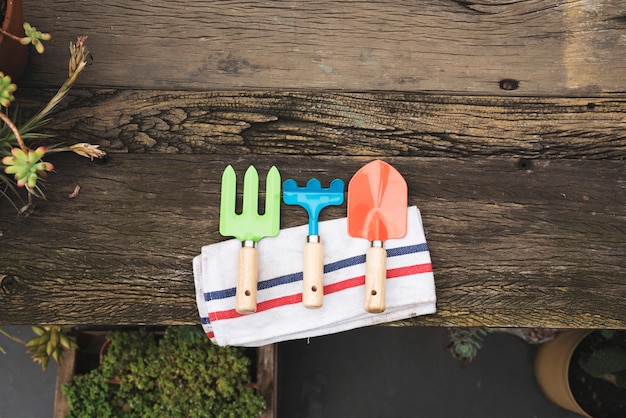 Photo gratuite outils de jardinage sur une table