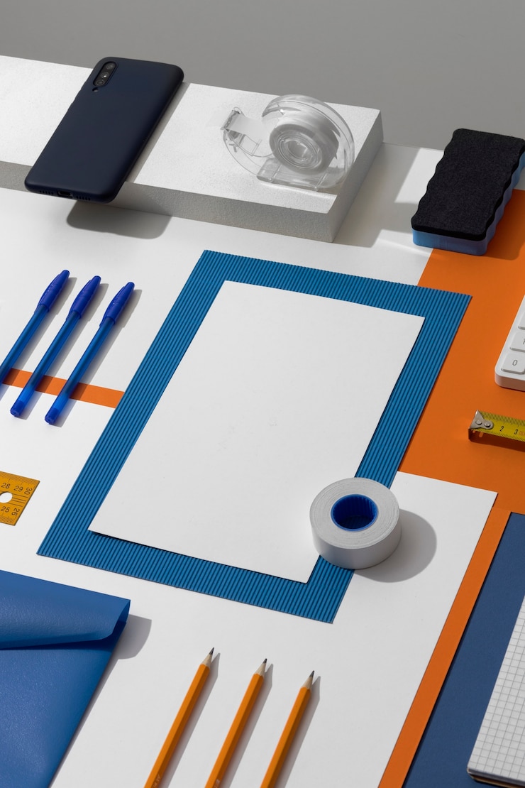 Photo gratuit outils de mesure à angle élevé sur le bureau