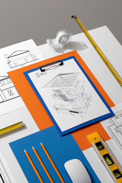 Outils de mesure vue de dessus nature morte