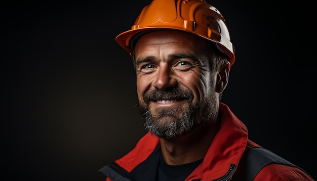 Photo gratuite un ouvrier de la construction confiant en casque souriant à la caméra générée par l'intelligence artificielle