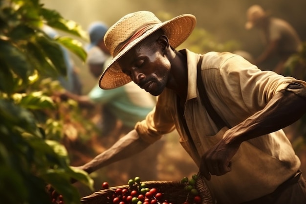 Photo gratuite des ouvriers ramassent des grains de café en train de récolter des couleurs douces et fraîches.