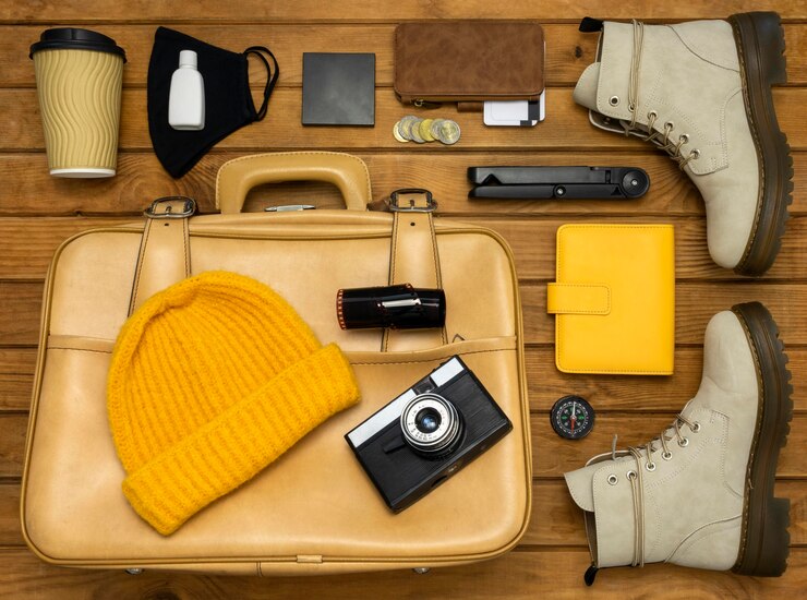 Photo gratuit pack nature morte de voyage