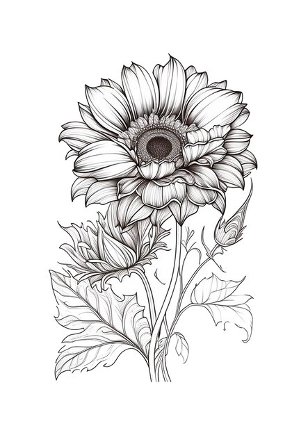 Page de coloriage de fleur simple design plat dessiné à la main