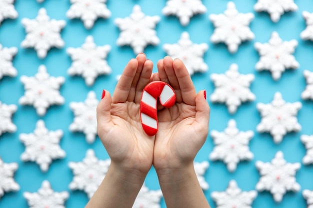 Photo gratuite pain d'épice de noël dans les mains des femmes, vue de dessus