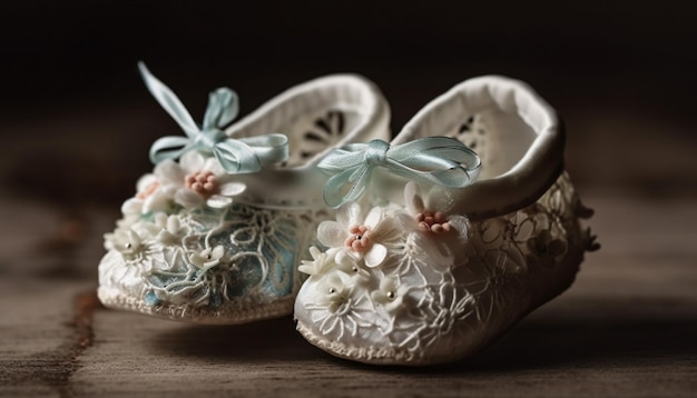 Photo gratuite une paire de chaussures de bébé avec des fleurs dessus
