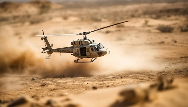 Photo gratuite pales d'hélice d'hélicoptère militaire en mouvement aérien généré par l'ia