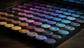 Photo gratuite palette de fards à paupières glamour couleurs vives produit de beauté brillant et multicolore généré par l'intelligence artificielle