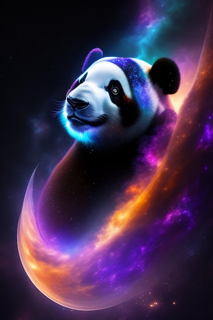 Photo gratuite un panda regarde la galaxie.