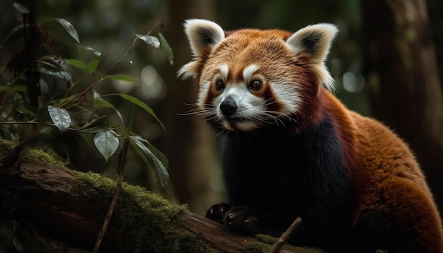 Photo gratuite panda rouge assis sur une branche à l'air mignon généré par l'ia