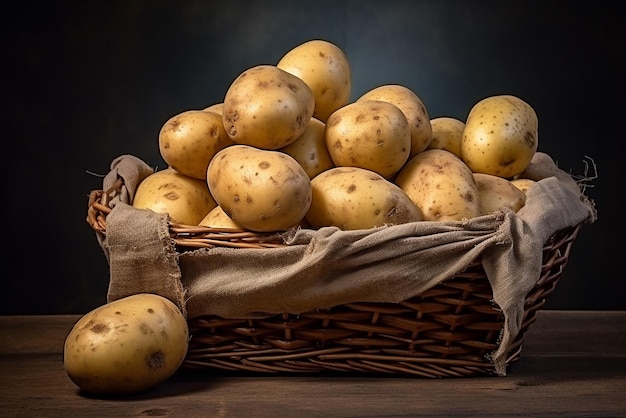 Photo gratuite un panier de pommes de terre blanches