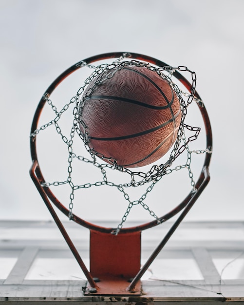 Panier vue de dessous pour match de basket