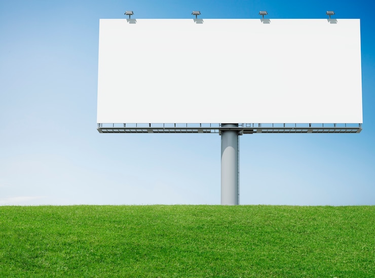 Photo gratuit panneau d&#39;affichage publicitaire avec de l&#39;herbe verte