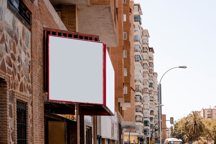 Photo gratuit panneau d&#39;affichage vide à l&#39;extérieur du bâtiment dans la ville