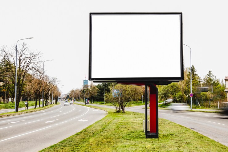 Photo gratuit panneau d&#39;affichage vide pour la publicité extérieure au milieu de la route