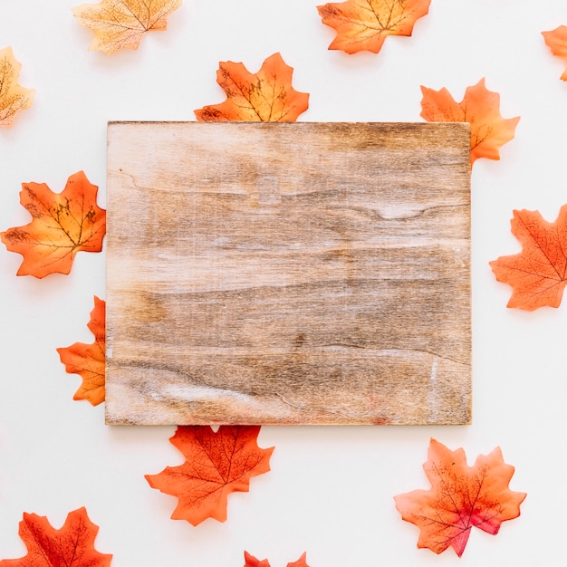 Panneau de bois sur la composition des feuilles d&#39;automne