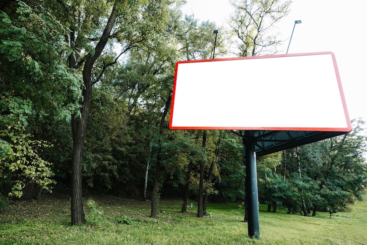 Photo gratuit panneau publicitaire près de la forêt