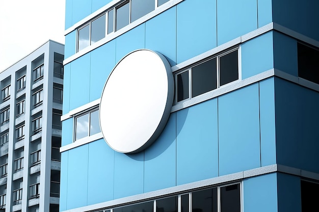 Photo gratuite panneau rond blanc vierge sur le mur du bâtiment