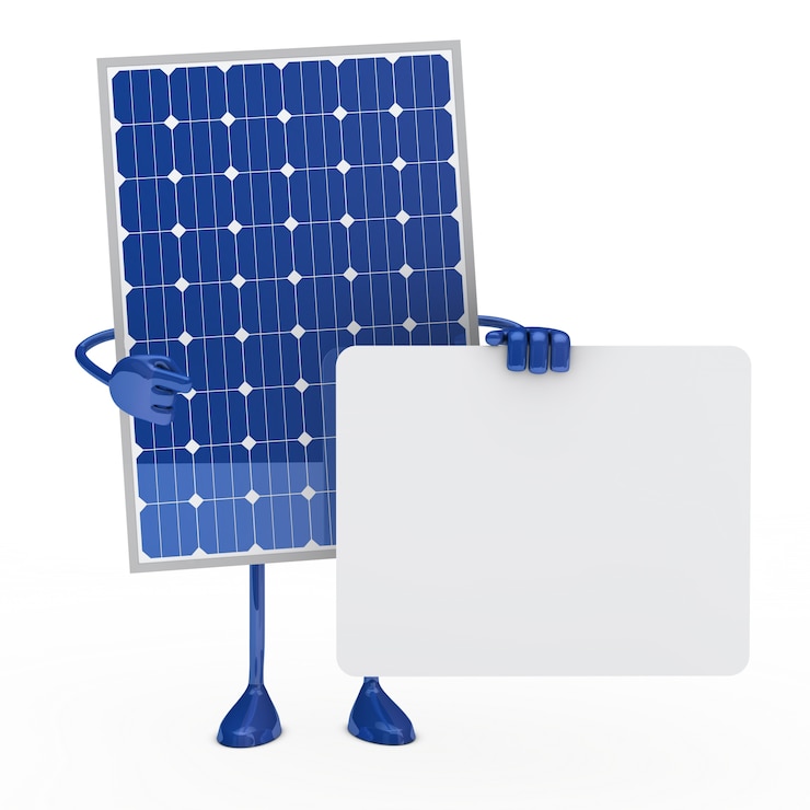 Photo gratuit panneau solaire posant avec une pancarte pour le texte