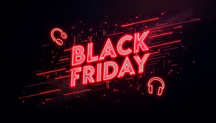 Photo gratuit le panneau de vente du vendredi noir est éclairé au néon.