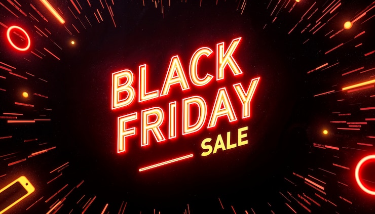 Photo gratuit le panneau de vente du vendredi noir est éclairé au néon.