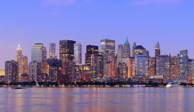 Photo gratuit panorama du crépuscule de new york city manhattan