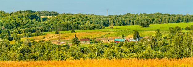 Panorama de glazovo, un village typique sur les hautes terres de la russie centrale, région de koursk en russie