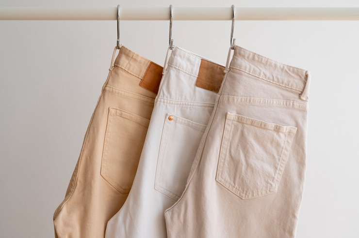 Photo gratuit pantalons beige brun clair à l'intérieur nature morte