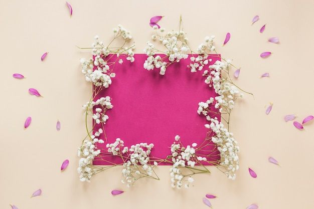 Papier blanc avec des branches de fleurs sur la table lumineuse