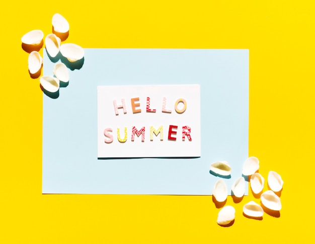 Papier avec lettrage Hello Summer et coquillages