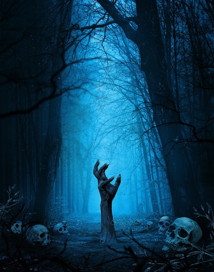 Photo gratuit papier peint d'halloween avec une main de zombie