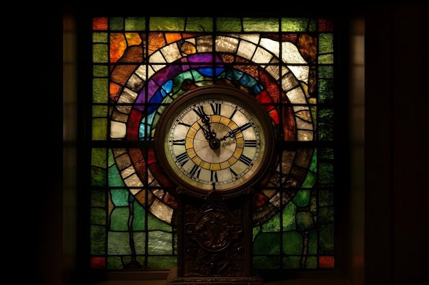 Photo gratuite papier peint d'horloge d'église en vitraux