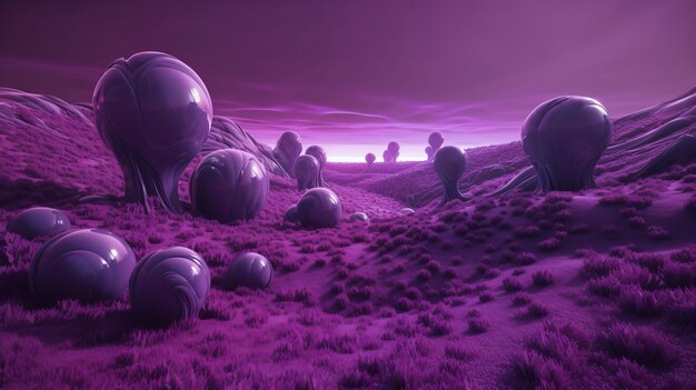 Papier peint paysage magique et mystique dans les tons violets