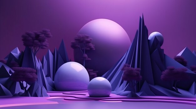 Papier peint paysage magique et mystique dans les tons violets