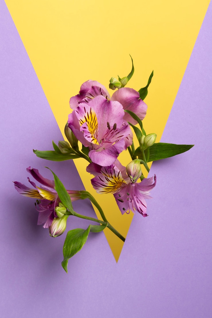 Photo gratuit papier peint printanier esthétique avec des freesias violets