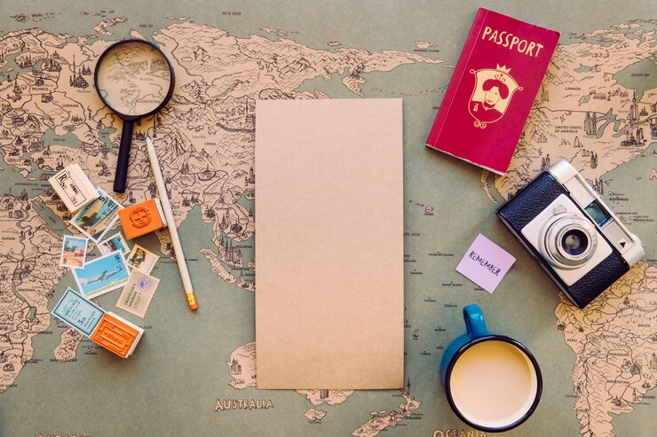 Photo gratuit papier vierge dans les articles de voyage