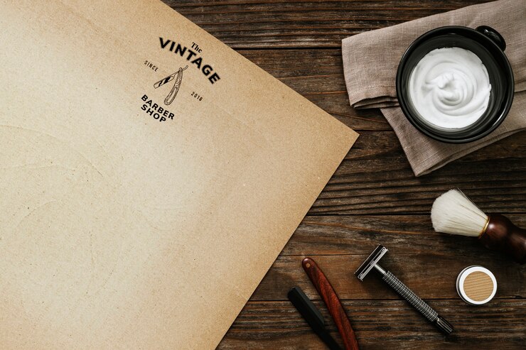 Photo gratuit papier vintage avec des outils de salon de façonnage de barbe