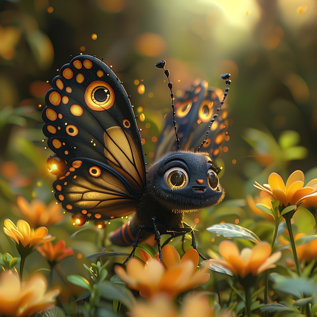 Photo gratuite un papillon animé en 3d