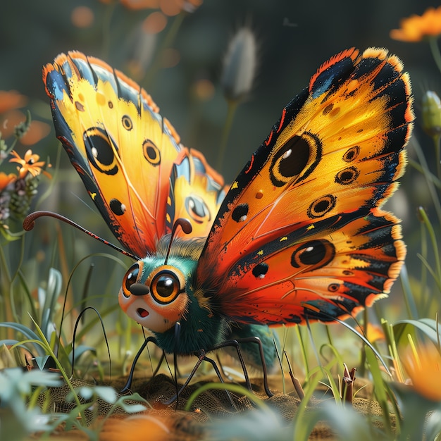 Photo gratuite un papillon animé en 3d